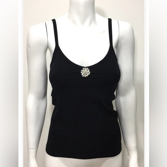 Bordeaux | Seamless Black Stretch Cami Tank Top Rhinestone Center OS - Picture 1 of 7